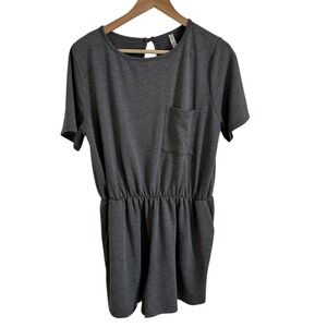 MTS Gray Romper Short Sleeve Casual Pocket Keyhole Back Women's Size L‎